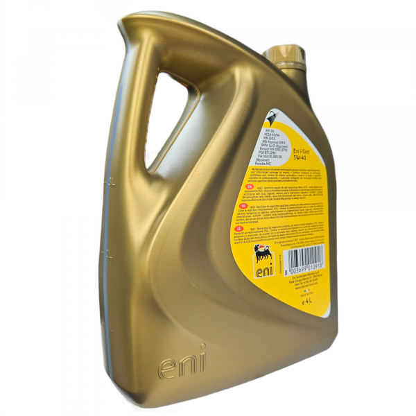 Канистра моторного масла Eni i-Sint 5W-40 4л синтетическое, боковой вид правой части канистры